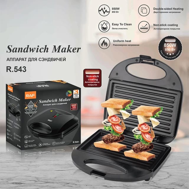 Sandwichera Eléctrica Grill  Con Revestimiento Antiadherente RAF R.543.